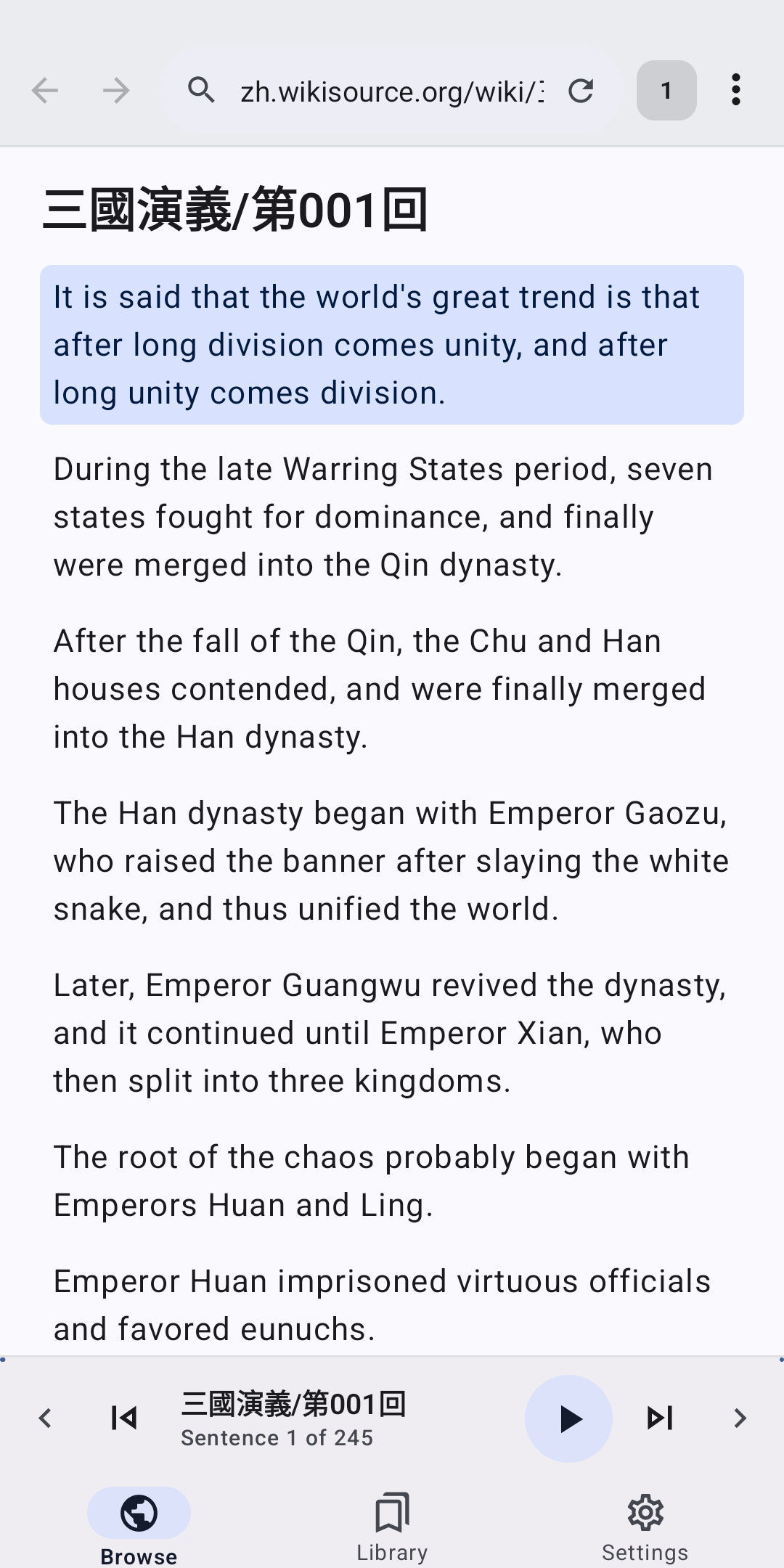 A page translated into English, side by side with the original